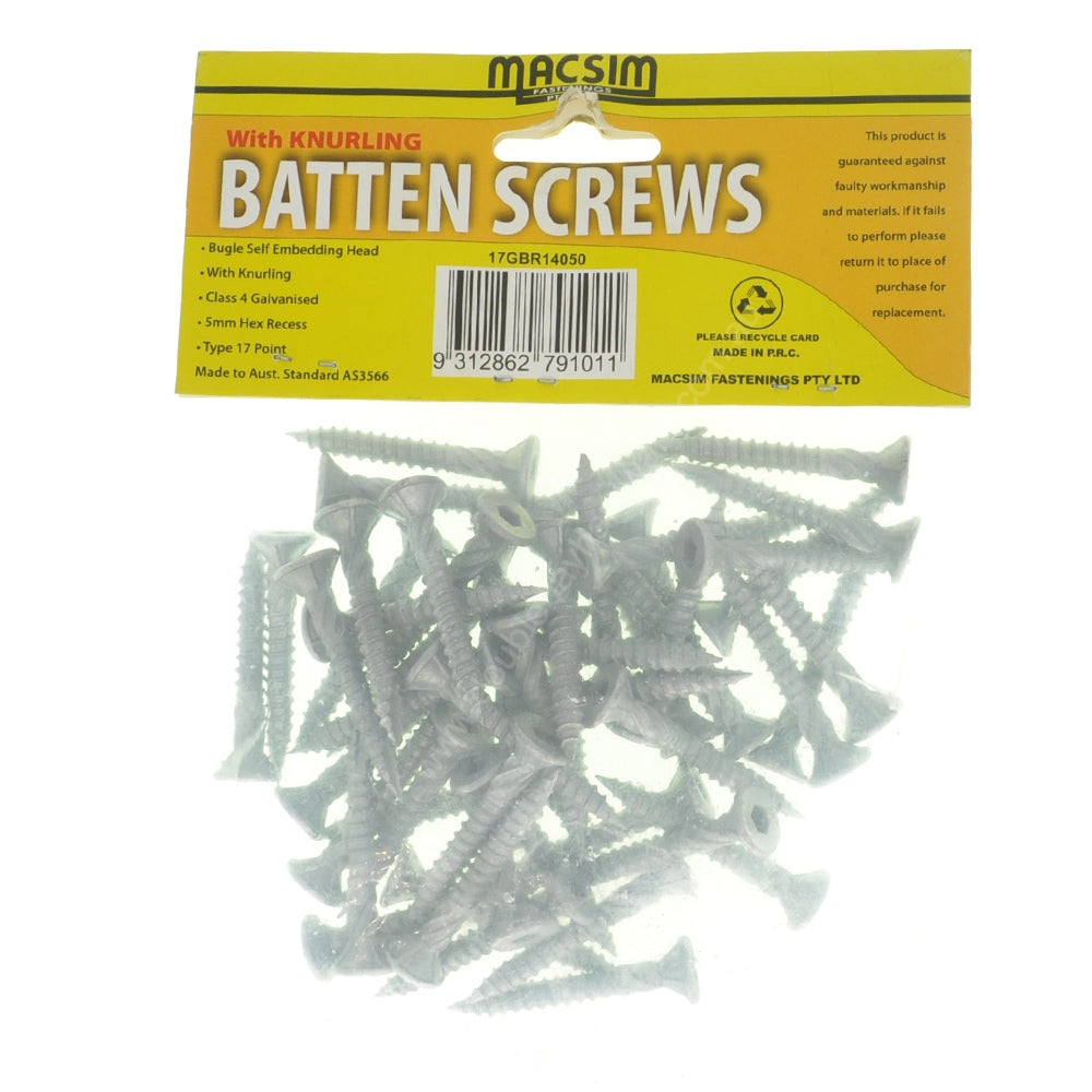 MACSIM 14G-10x50mm BATTEN Screw With Knurling Galvanised 17GBR14050