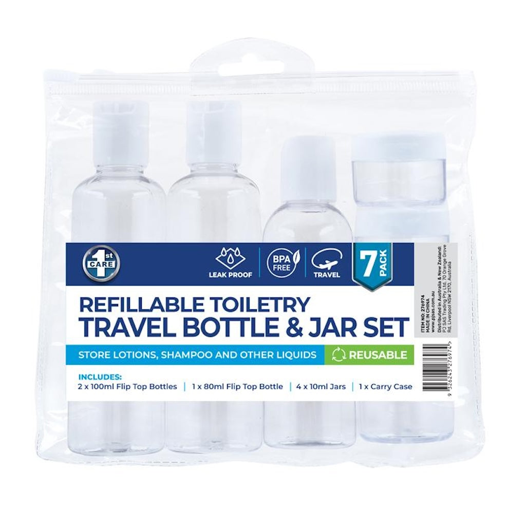 1st Care Refillable Toiletry Travel Bottle Jar Set 7Pcs 276974