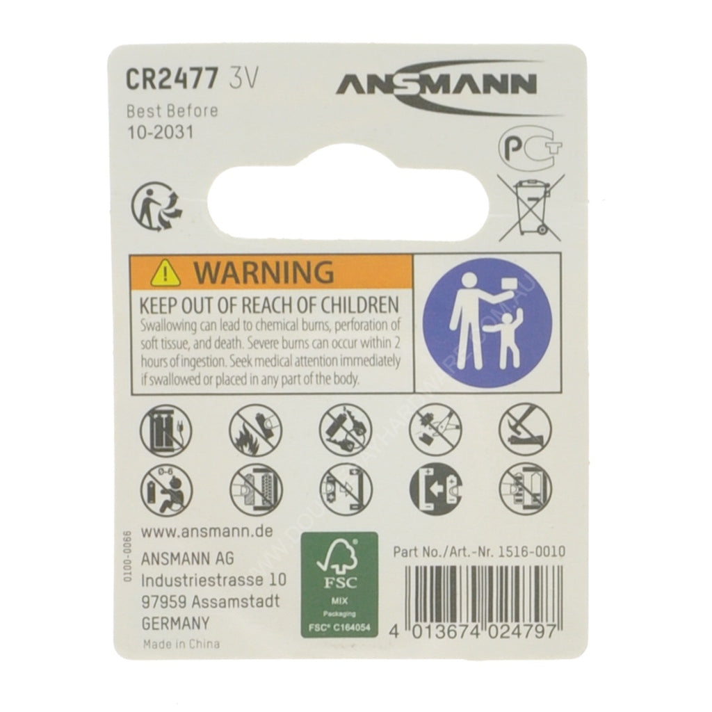 ANSMANN Lithium Coin Cell Battery 3V 1Ah CR2477