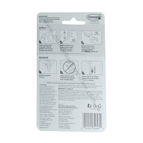 3M Command Damage-Free Hanging Mini Clear Hook 6 Hooks 8 Strips 225g 17006CLR