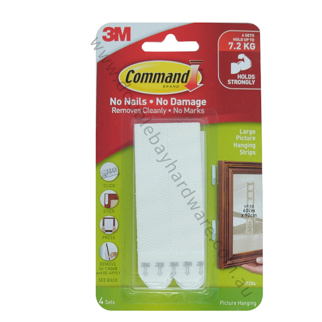 3M Command Damage-Free Hook 4 Sets Large Picture Hanging Strips 7.2Kg 17206