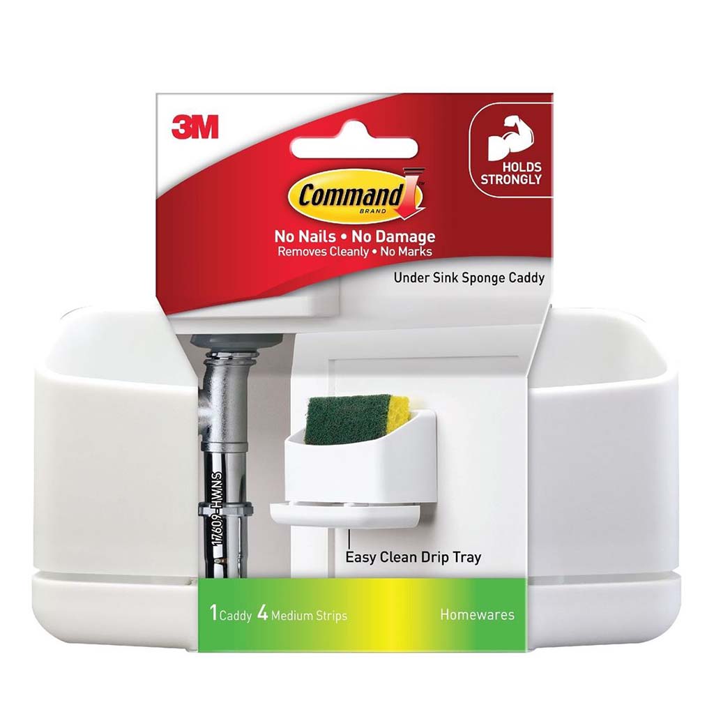 3M Command Under Sink Adhesive Sponge Caddy White 17609-HWNS