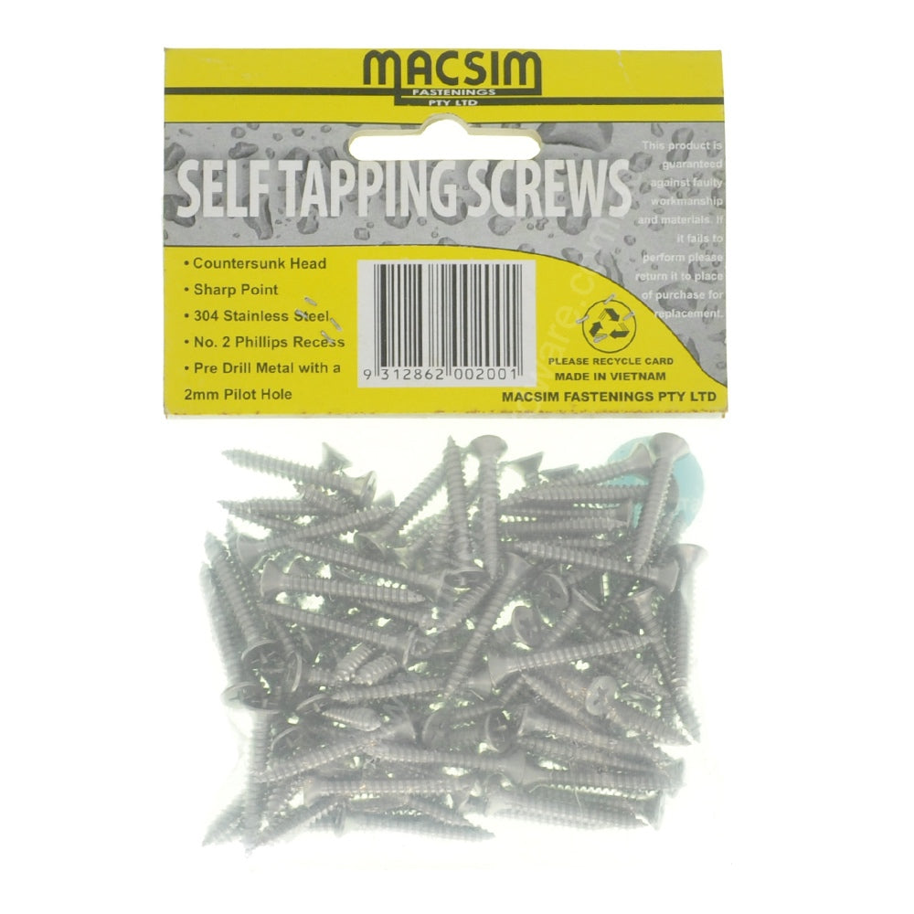 MACSIM 8Gx30mm Countersunk SELF TAPPING Screw Stainless Steel 56CP0830