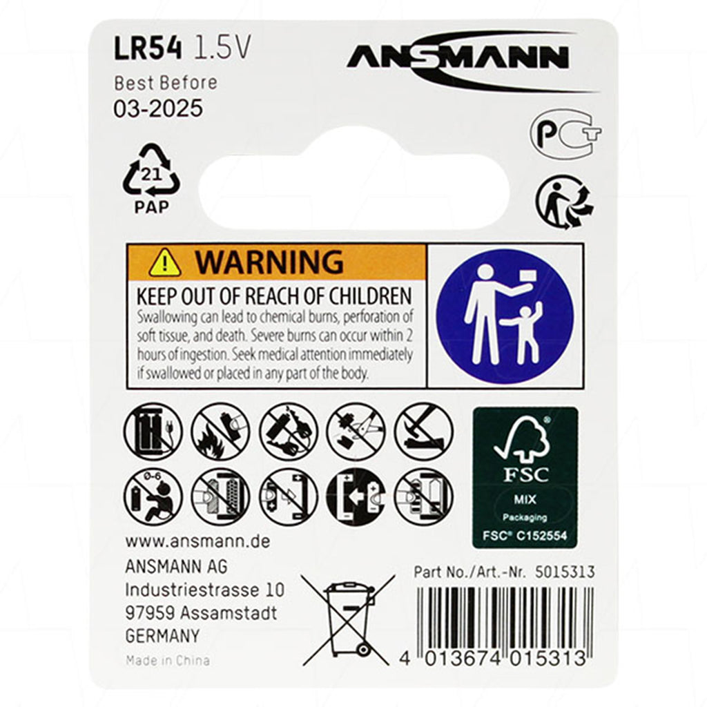 ANSMANN Alkaline Button Cell Battery 1.5V 70mAh LR54