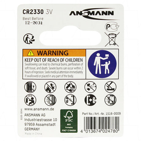 ANSMANN Lithium Coin Cell Battery 3V 250mAh CR2330