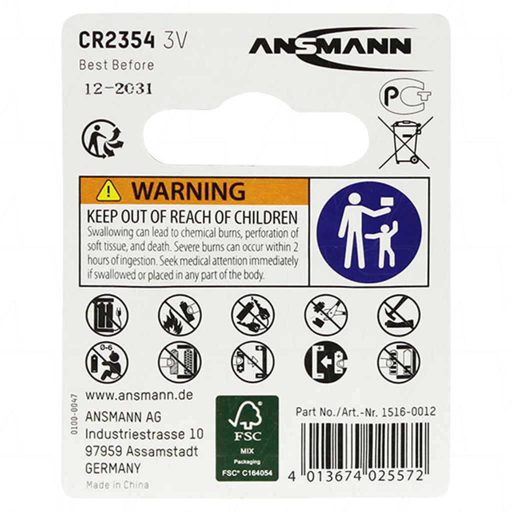 ANSMANN Lithium Coin Cell Battery 3V 550mAh CR2354