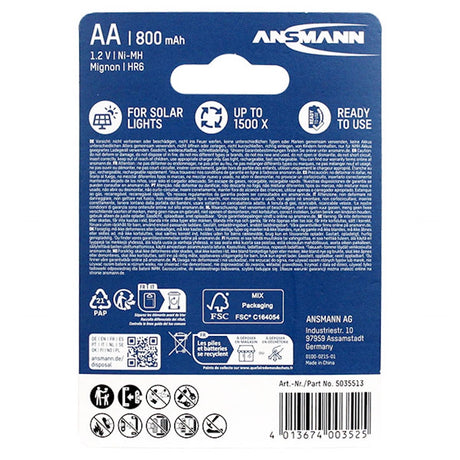 ANSMANN NiMH Rechargeable Battery 1.2V 800mAh AA LR6