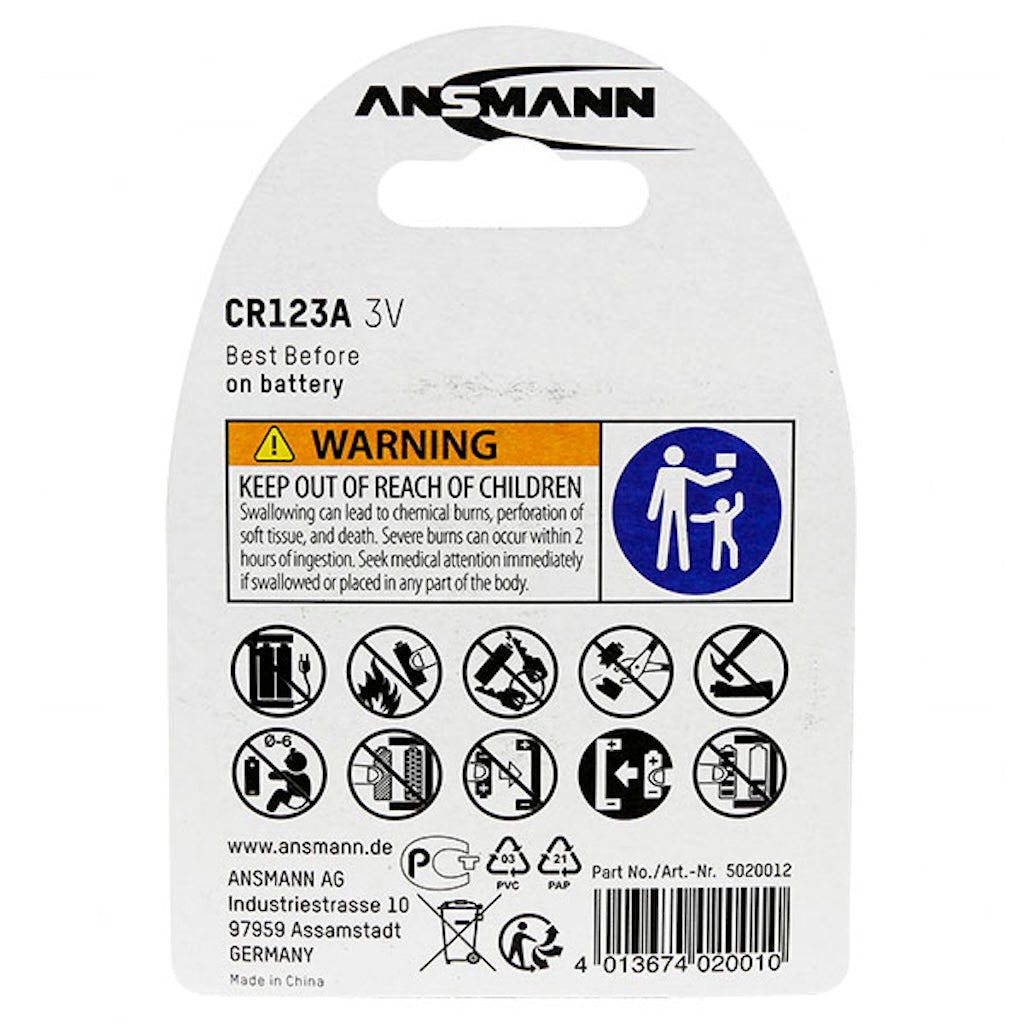 Ansmann Lithium Battery 3V 1.5Ah CR123A