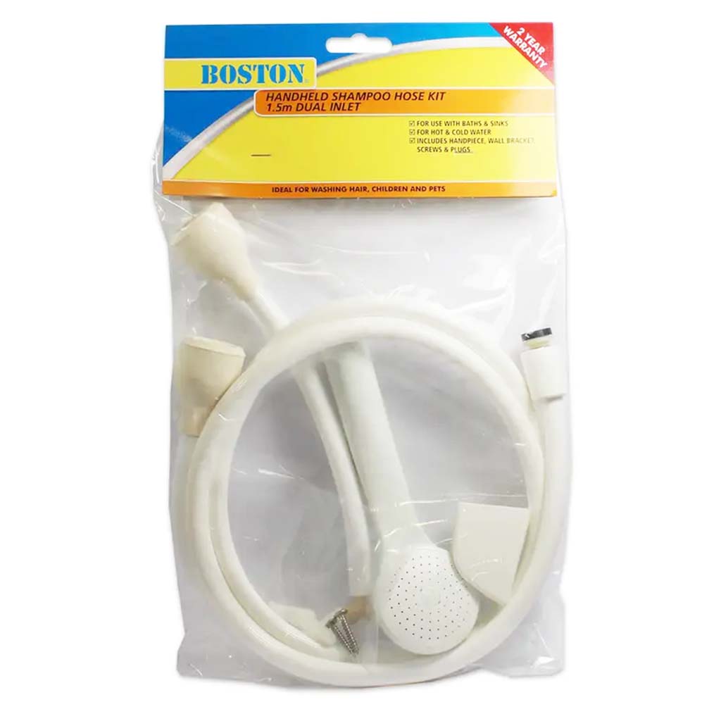 BOSTON Handheld Shampoo Hose Kit Dual Intlet White 1.5M 219688