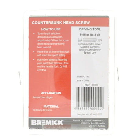 Bremick 10Gx30mm Countersunk Screw Phillips Zinc Plated 50Pcs