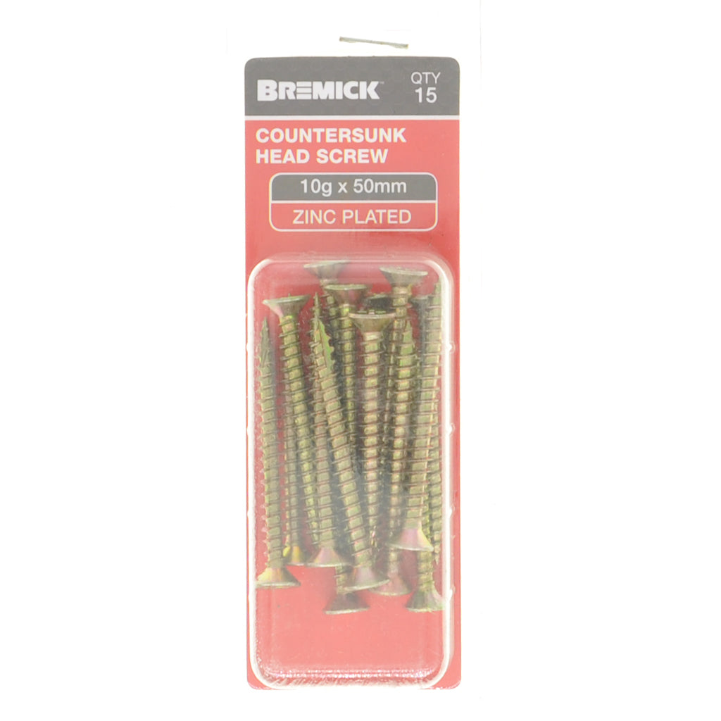 Bremick 10Gx50mm Countersunk Screw Phillips Zinc Plated 15Pcs