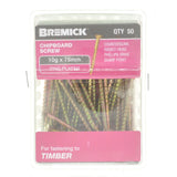 Bremick 10Gx75mm Countersunk Chipboard Screw Phillips Zinc Plated 50Pcs