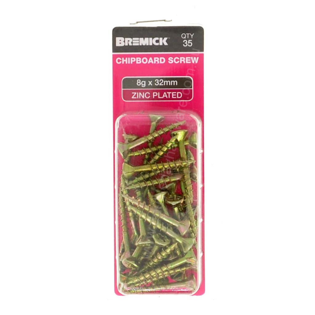 Bremick 8Gx32mm Countersunk Chipboard Screw Phillips Zinc Plated 35Pcs