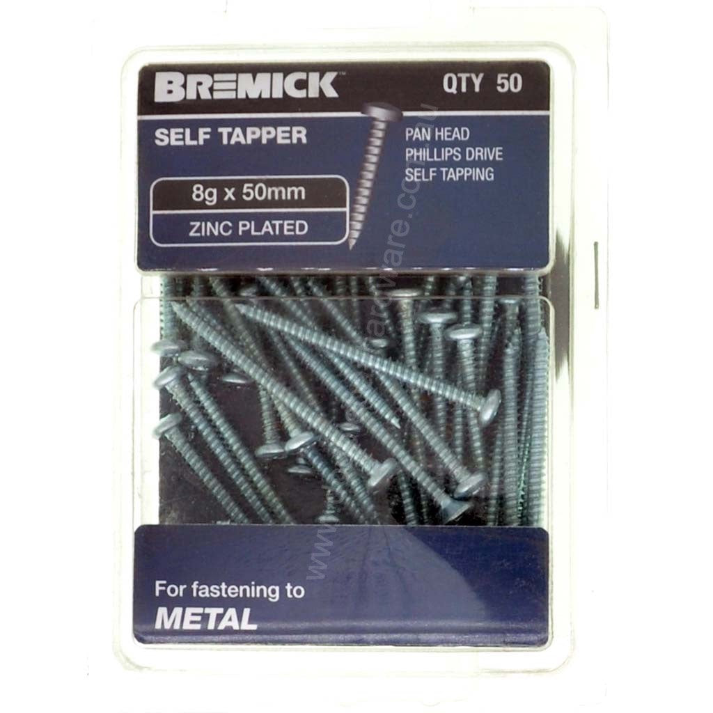 Bremick 8Gx50mm Pan Head Self Tapping Screw Phillips Zinc Plated 50Pcs