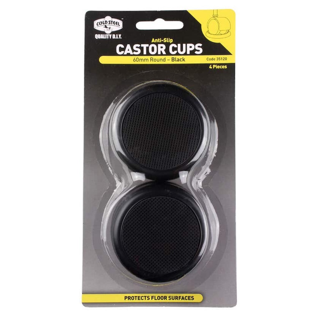 Cold Steel Anti Slip Round Castor Cups Black 60mm 35120