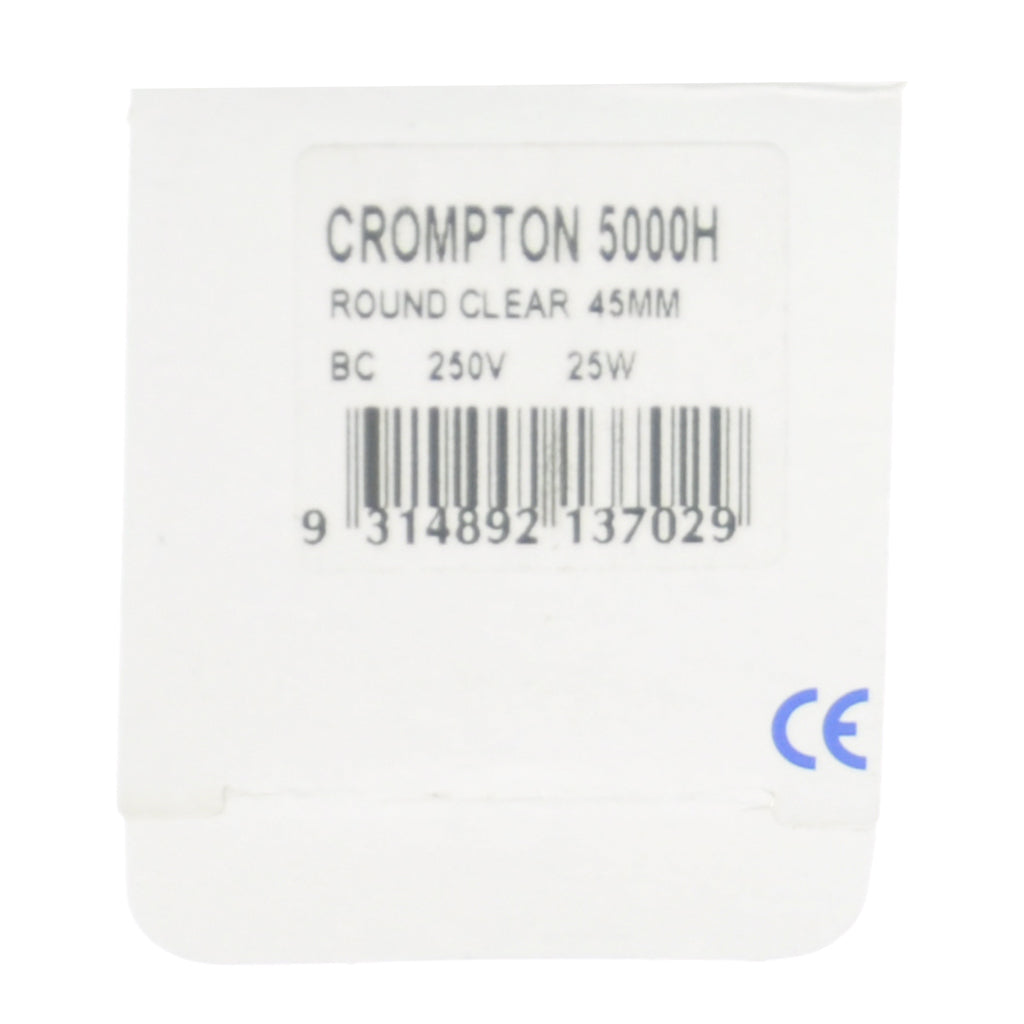 Crompton Fancy Round Incandescent Light Bulb B22 250V 25W Clear 