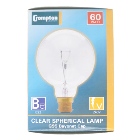 Crompton G95 Spherical Incandescent Light Bulb B22 240V 60W Clear 16275