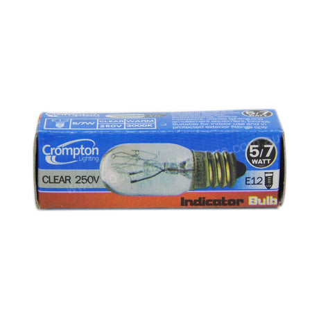 Crompton Incandescent Indicator Light Bulb E12 250V 5/7W Clear 10228