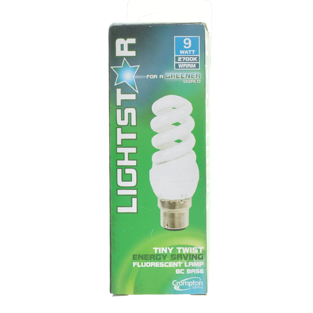 Crompton Tiny Twist Energy Saving Light Bulb B22 240V 9W W/W 25754