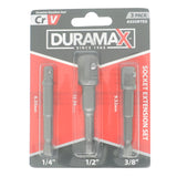 DURAMAX Socket Extension Bit Set 1/4", 1/2",3/8" Dr 3Pcs 15281