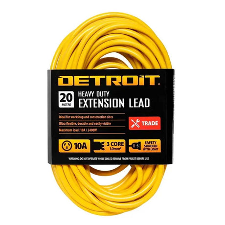 Detroit Heavy Duty Extension Lead 10A 20M Yellow DHDEL20M10AY