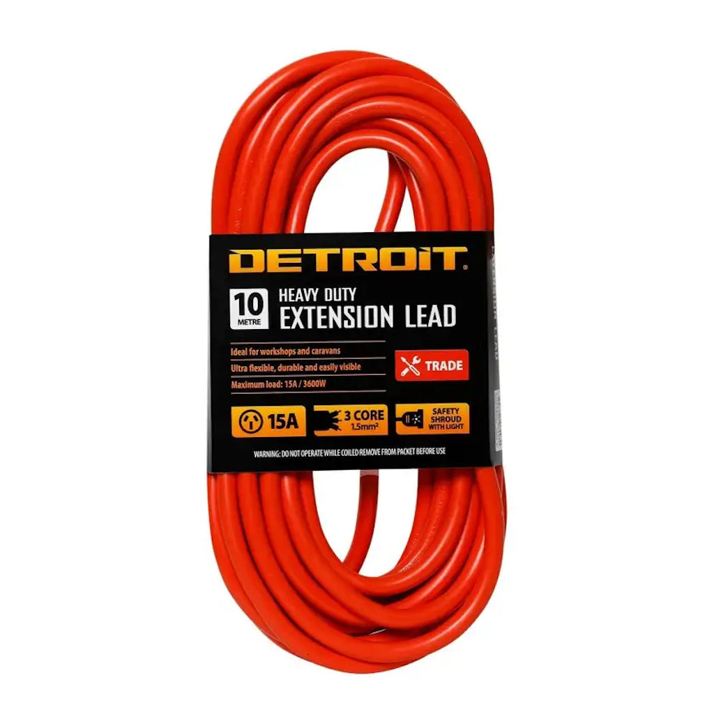 Detroit Trade Heavy Duty Extension Lead Orange 15A 10M DHDEL10M15AO