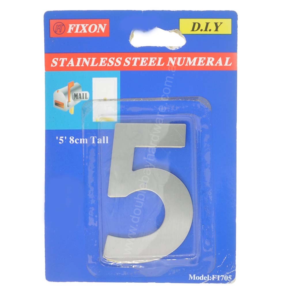 Fixon Stainless Steel Adhesive Number 5 Sign 8cm F1705