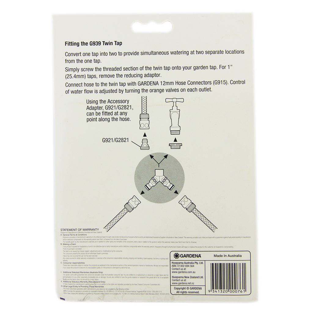 GARDENA Twin-Tap Connector 1" or 3/4" G939