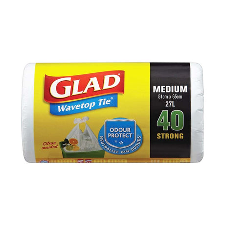 GLAD Wavetop Tie Kitchen Garbage Bag Medium 27L PK40 KTWTM40/12