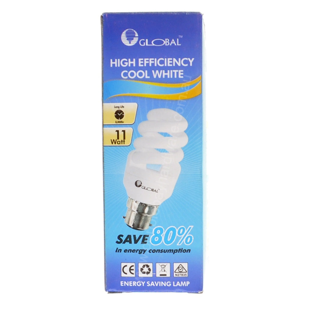 GLOBAL Energy Saving Coil Light Bulb B22 240V 11W C/W