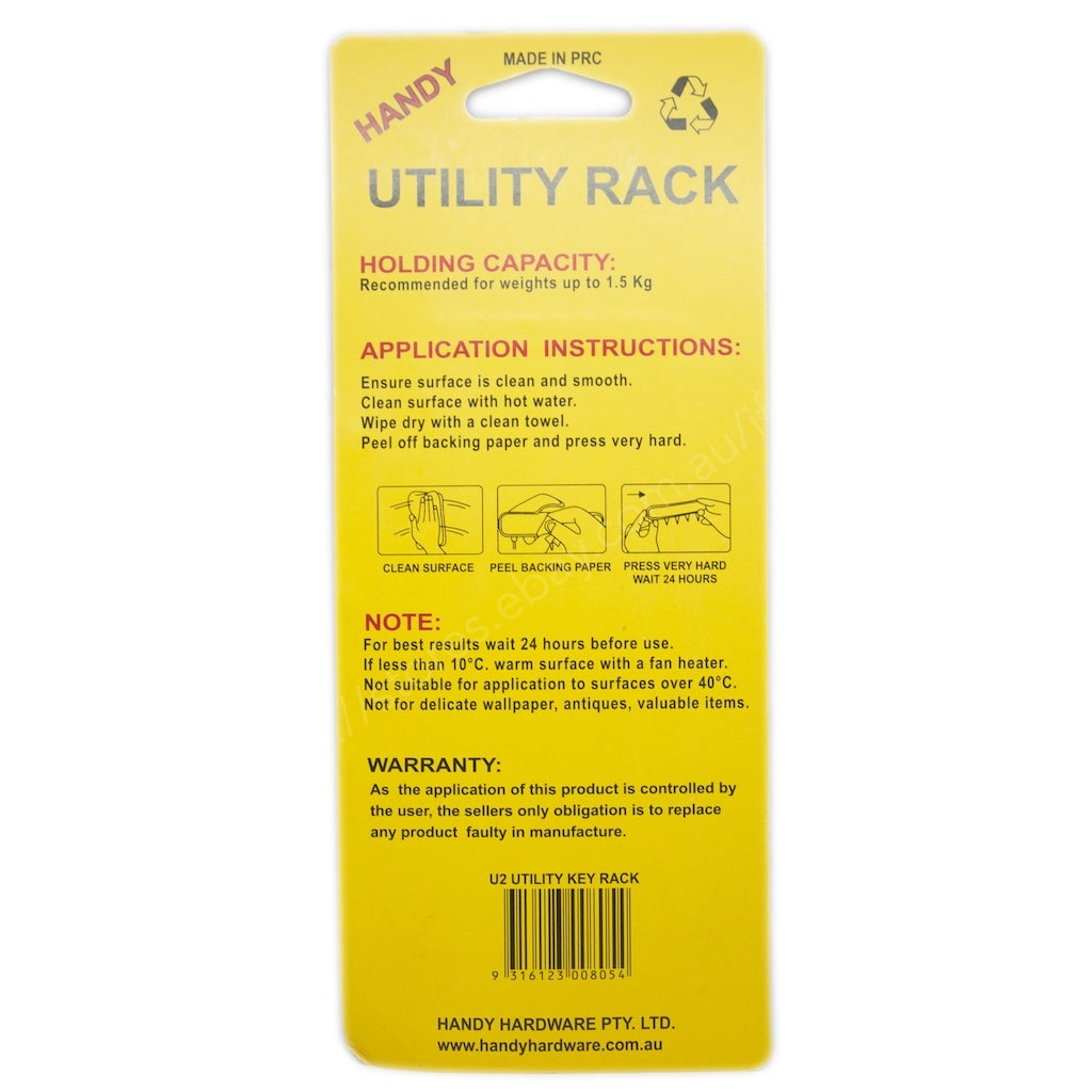 HANDY PRODUCT Stick-On Utility Key Rack with 4 Hooks 1.5kg U2