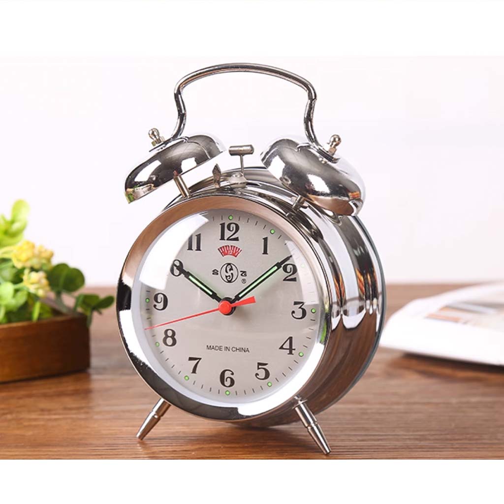 HEFEI Double Bell Mechanical Alarm Clock 16cm Silver 813