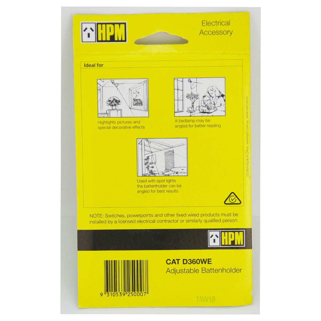 HPM Adjustable Battenholder 50mm Mounting Centres & 64mm Diameter Base D360WE