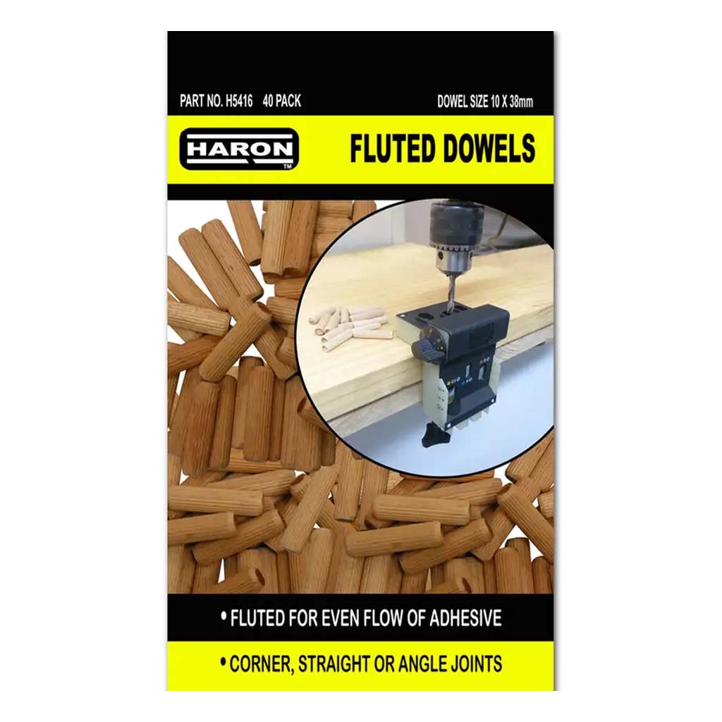 Haron Fluted Dowels 10mm X 38mm Ideal For Furniture and Joints 40Pcs H5416