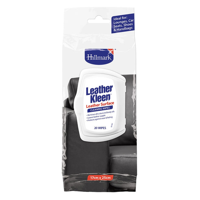 Hillmark Leather Kleen Leather Surface Cleaning Wipes 17x25cm 20Pcs