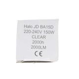 JD Halogen Light Bulb BA15d 240V 150W Clear