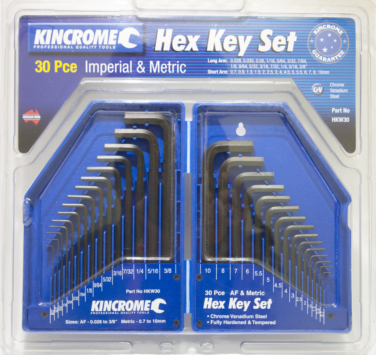 KINCROME 30 Pcs Hex Key Set Imperial & Metric HKW30