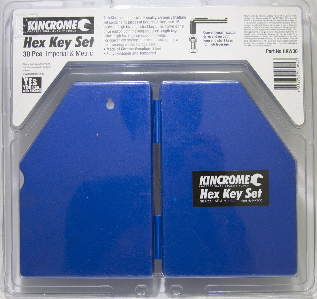 KINCROME 30 Pcs Hex Key Set Imperial & Metric HKW30