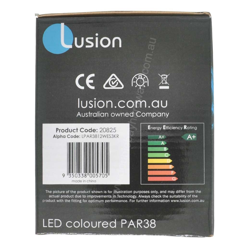 LUSION Colour PAR38 LED Light Bulb E27 240V 12W Red 20825