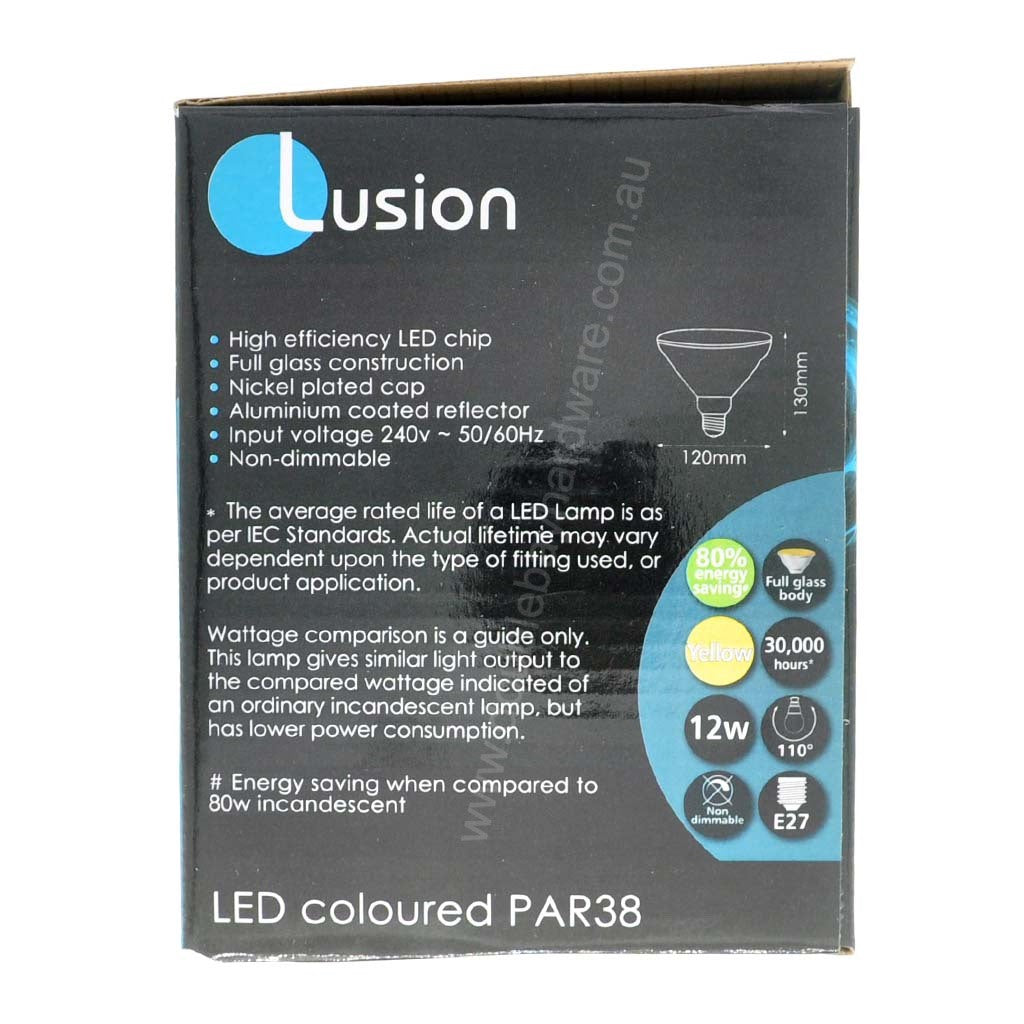 LUSION Colour PAR38 LED Light Bulb E27 240V 12W Yellow 20828