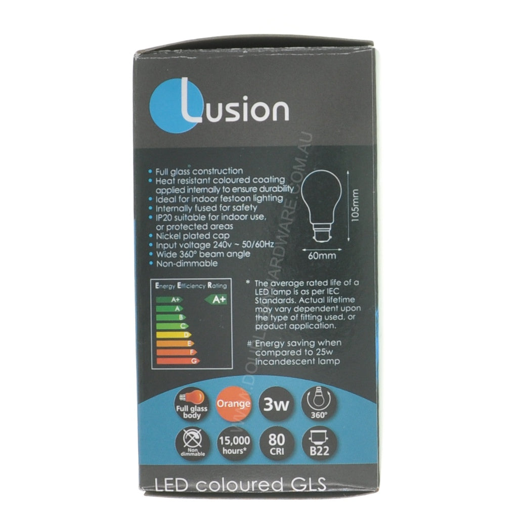 gls led light bulb B22 240V 3W Orange