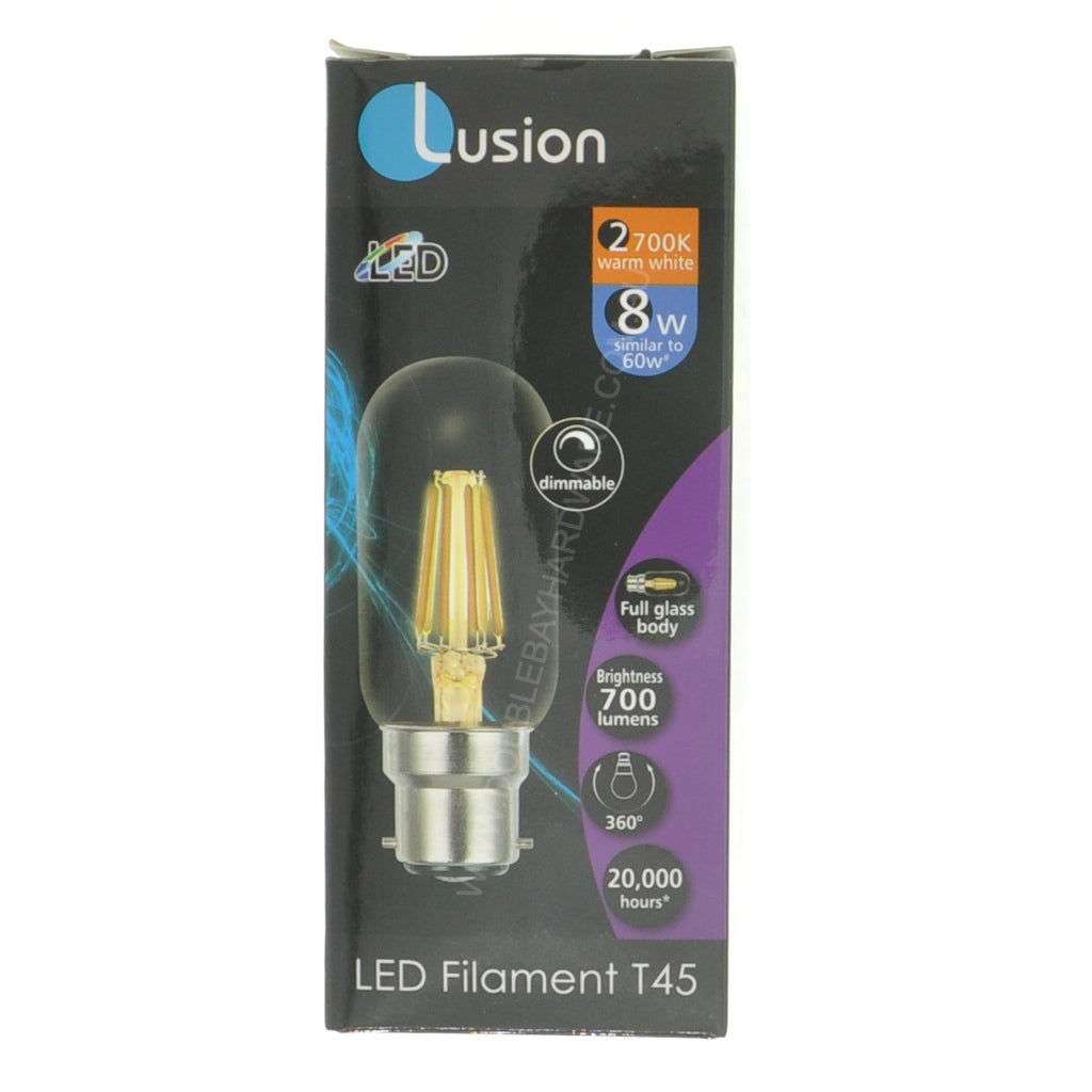 LUSION T45 Filament LED Light Bulb B22 240V 8W W/W 20971