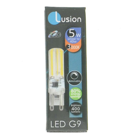 Lusion Bi-Pin LED Light Bulb G9 240V 5W W/W Clear 20180