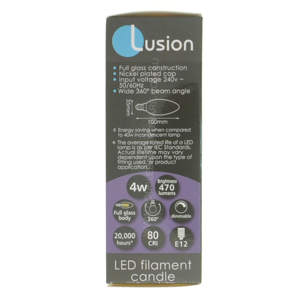 Lusion Candle Filament LED Light Bulb E12 240V 4W W/W 20290