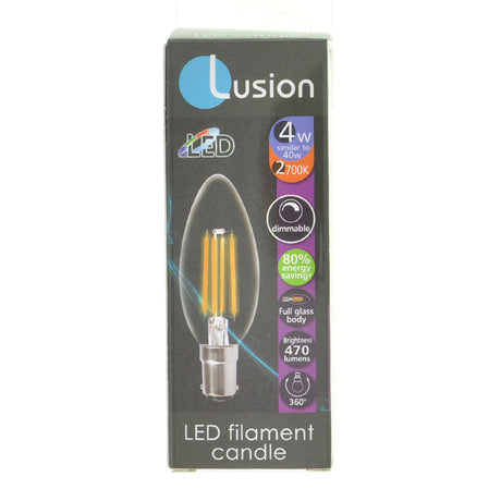 Lusion Candle Filament LED Light Bulb B15 240V 4W W/W 20243