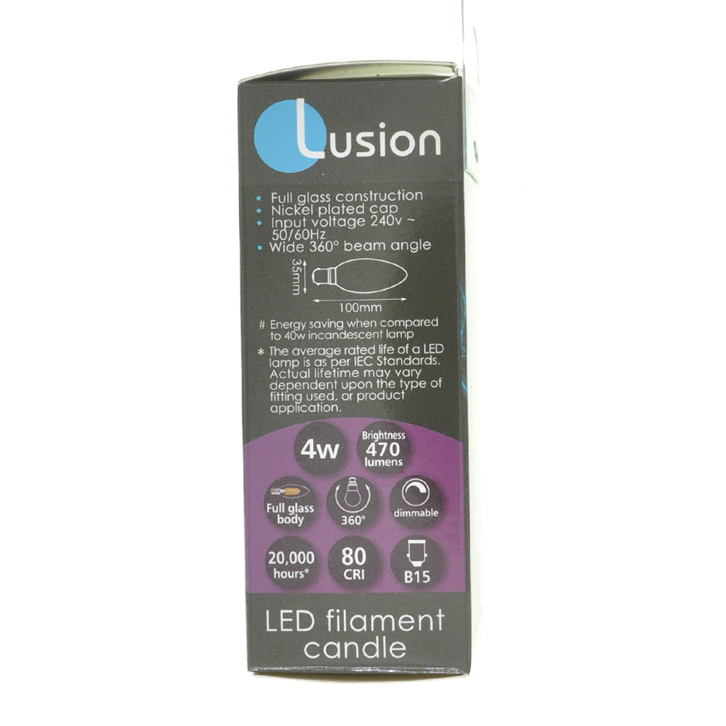 Lusion Candle Filament LED Light Bulb B15 240V 4W W/W 20243