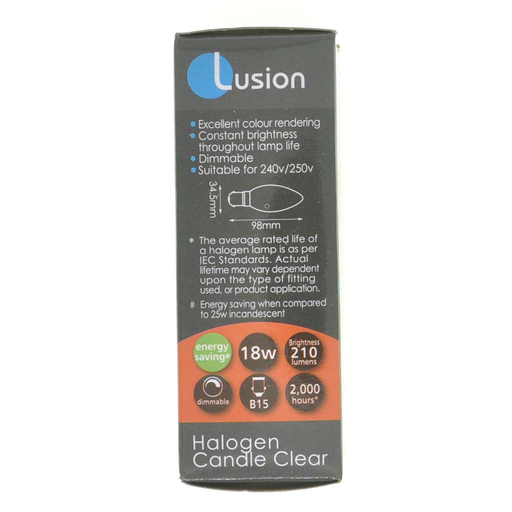 Lusion Candle Halogen Light Bulb B15 240V 18W Clear 30112