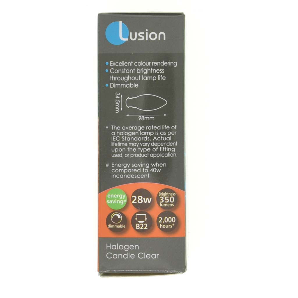 Lusion Candle Halogen Light Bulb B22 240V 28W Clear 30102