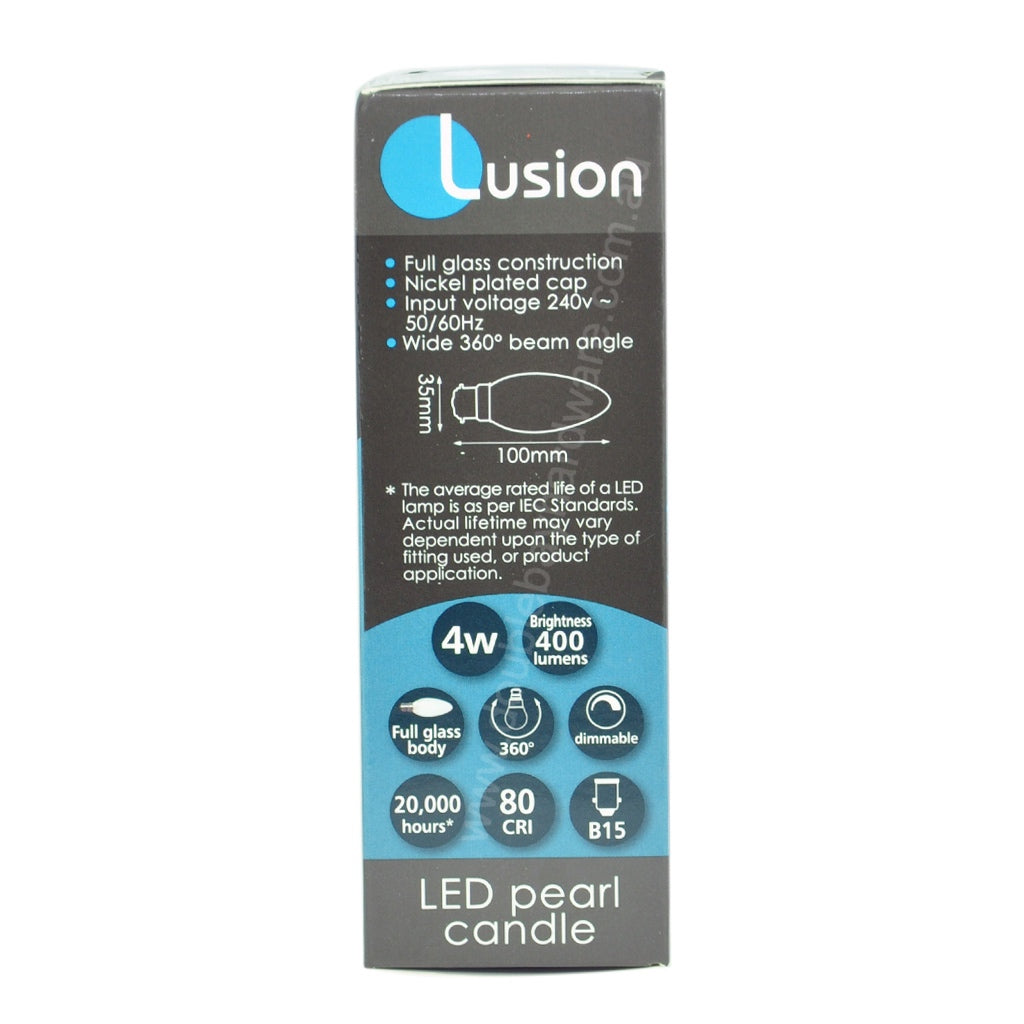 Lusion Candle LED Light Bulb B15 240V 4W Opal W/W 20258