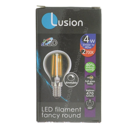 Lusion Fancy Round Filament LED Light Bulb E12 240V 4W W/W 20228